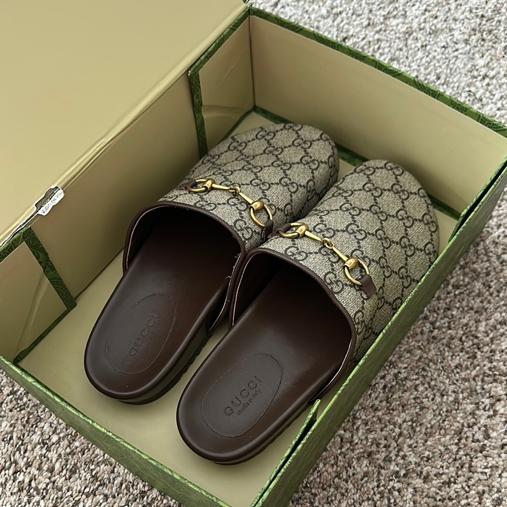 Beige Canvas Mules with Gold Horsebit